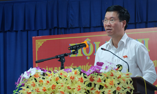 Ông Võ Văn Thưởng - Trưởng Ban Tuyên giáo Trung ương tiếp xúc cử tri tại Đồng Nai. Ảnh: Hà Anh Chiến