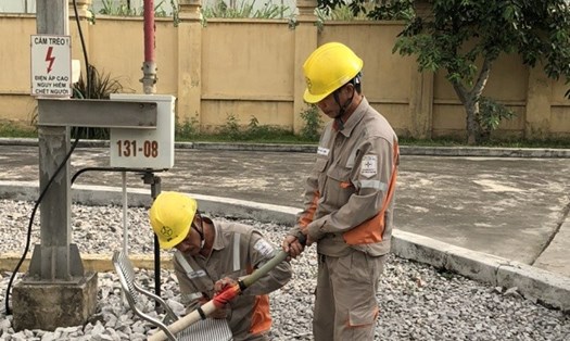 Công nhân Công ty Điện lực Quảng Ninh kiểm tra, sửa chữa đường dây. Ảnh: CTV