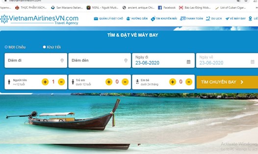Một website bán vé máy bay giả danh tên Vietnam Airlines. Ảnh: N.Văn