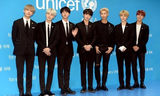 BTS tại buổi lễ khởi xướng chiến dịch "LOVE MYSELF" để chấm dứt bạo lực đối với trẻ em. Ảnh: The Korea Times
