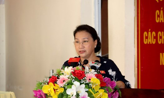 Chủ tịch Quốc hội Nguyễn Thị Kim Ngân tại buổi tiếp xúc cử tri. Ảnh: T.L