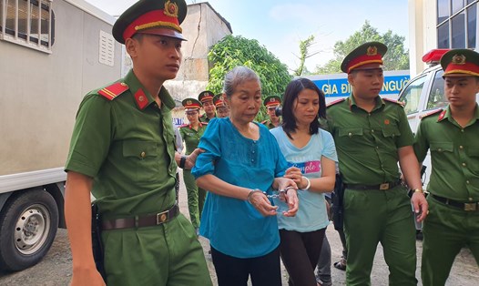 Bị cáo Trần Thị Hồng Hoa   (mẹ của Phạm Thị Thiên Hà) tại phiên tòa sáng nay. Ảnh: Anh Tú