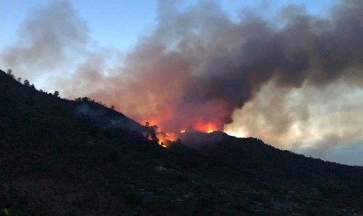 Hình ảnh cháy rừng từ chiều 29.6 ở Hà Tĩnh hiện vẫn chưa dập tắt được. Ảnh: DT.