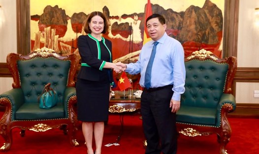 Bộ trưởng Bộ Kế hoạch và Đầu tư Nguyễn Chí Dũng thảo luận với Đại sứ Australia tại Việt Nam Robyn Mudie về mối quan hệ hợp tác phục hồi nên kinh tế hậu COVID-19. Ảnh: ĐSQ Australia