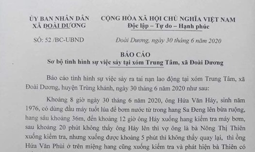 Báo cáo nhanh vụ ngạt khí xảy ra tại xóm Trung Tâm, xã Đoài Dương, huyện Trùng Khánh. Ảnh: P.Đông