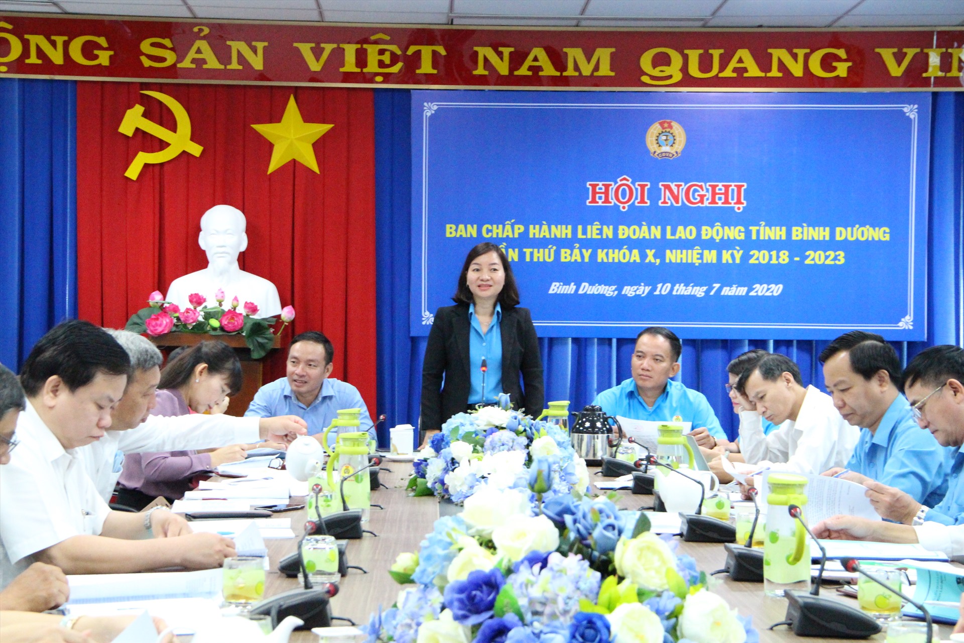 Hội nghị Ban chấp hành Liên đoàn Lao động tỉnh lần thứ 7, khóa 10, nhiệm kỳ 2018-2023. Ảnh: Đình Trọng