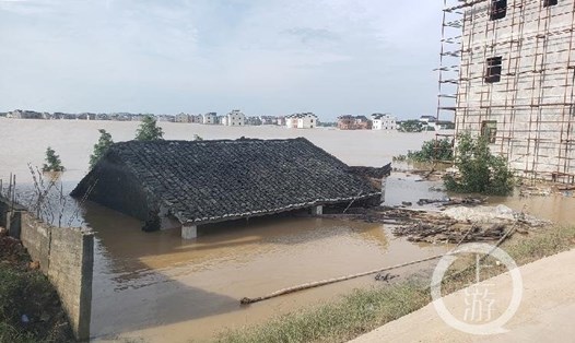 Mưa ngập tại huyện Bà Dương, tỉnh Giang Tây, Trung Quốc. Ảnh: Tin tức Thượng Du