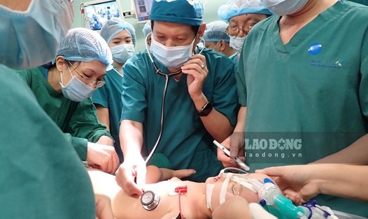 Ekip y, bác sĩ thực hiện phẫu thuật cho 2 bé song sinh Trúc Nhi - Diệu Nhi. Ảnh LDO