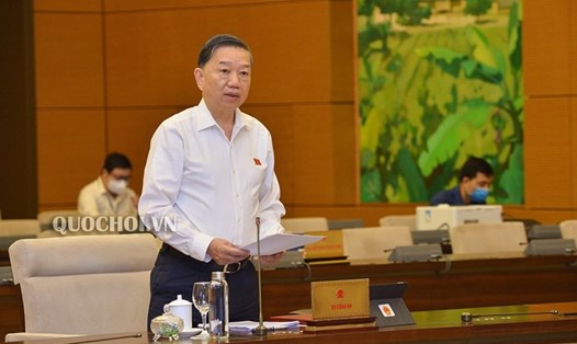 Bộ trưởng Bộ Công an Tô Lâm phát biểu tại phiên họp. Ảnh Quochoi.vn