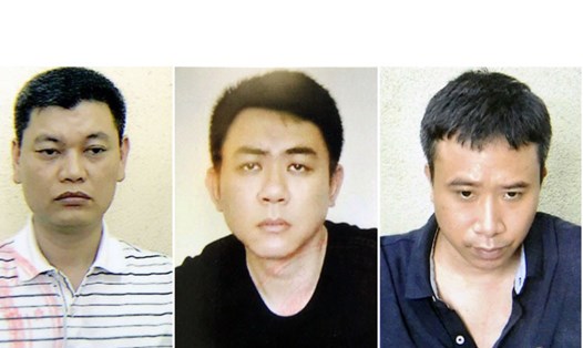 Các bị can (từ trái sang phải) Nguyễn Anh Ngọc, Nguyễn Hoàng Trung, Phạm Quang Dũng vụ chiếm đoạt tài liệu bí mật Nhà nước. Ảnh: Bộ Công an