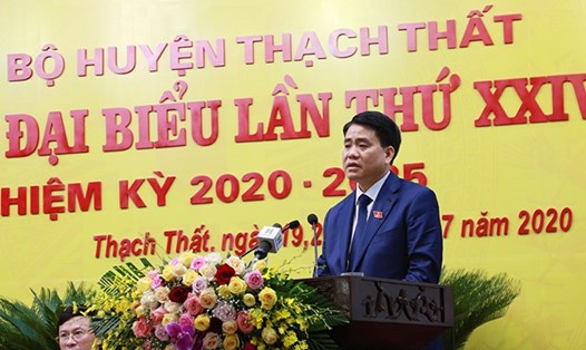 Chủ tịch UBND thành phố Nguyễn Đức Chung phát biểu tại Đại hội. Ảnh: hanoi.gov