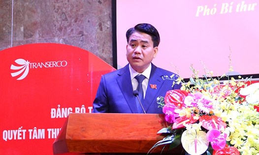 Chủ tịch UBND thành phố Hà Nội chỉ đạo tại Đại hội đại biểu lần thứ IV Đảng bộ Tổng Công ty Vận tải Hà Nội. Ảnh: hanoi.gov