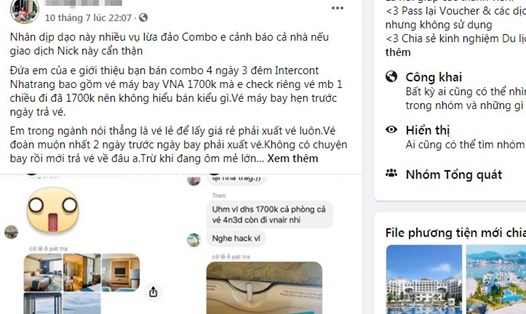 Thành viên trên Facebook cảnh báo về một tour du lịch Nha Trang, đi về bằng máy bay và nghỉ khách sạn cao cấp chỉ có giá 1,7 triệu đồng. Ảnh: N.V