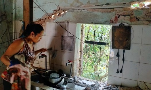 Nhà cửa của người dân ở Mộc Châu (Sơn La) bị hư hỏng do động đất. Ảnh: PCTT-TKCN Sơn La.