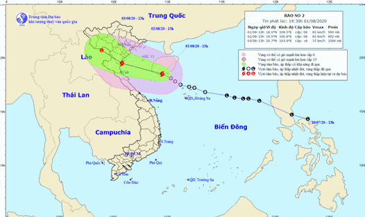 Vị trí và đường đi của bão số 2. Ảnh: nchmf.gov.vn.