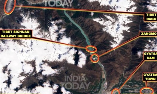Ảnh vệ tinh ngày 1.8.2020 cho thấy đập Trung Quốc trên sông Brahmaputra. Ảnh: India Today