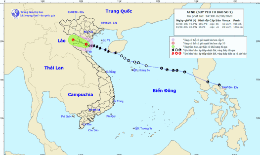 Vị trí và đường đi của bão số 2 Sinlaku. Ảnh: thoitietvietnam.gov.vn.