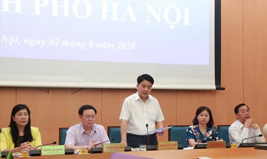 Chủ tịch Hà Nội Nguyễn Đức Chung phát biểu tại cuộc họp trực tuyến toàn quốc về phòng, chống COVID-19. Ảnh: Lê Xuân Hải
