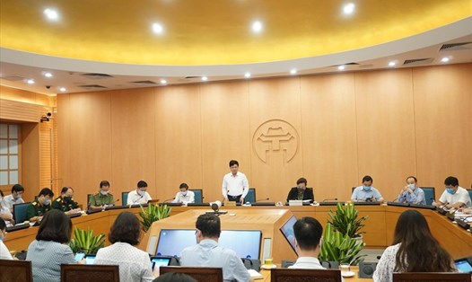 Cuộc họp Ban chỉ đạo phòng chống dịch COVID-19 Thành phố Hà Nội chiều 21.8. Ảnh: Nguyễn Khánh