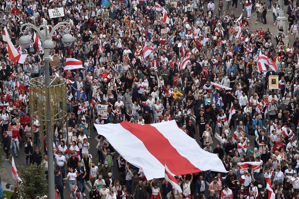 Biểu tình ở Belarus. Ảnh: AFP