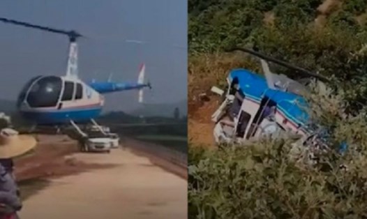 Phi công tử vong khi máy bay trực thăng đâm vào đường dây điện cao thế ở Trung Quốc. Ảnh: Thời báo Hoàn Cầu