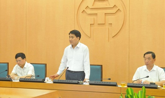 Chủ tịch UBND Thành phố Hà Nội Nguyễn Đức Chung tại cuộc họp. Ảnh: Công Thọ