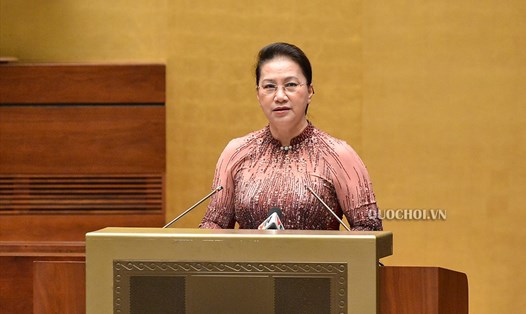 Chủ tịch Quốc hội Nguyễn Thị Kim Ngân tại buổi gặp mặt ngày 6.8 với lực lượng Công an nhân dân. Ảnh: Quốc hội.