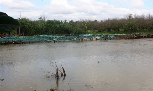 Hiện trường vụ sạt lở hai bờ sông Ba Lai do đơn vị thi công tháo dỡ đập tạm. Ảnh: Thanh Huyền