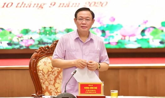 Bí thư Thành uỷ Hà Nội Vương Đình Huệ phát biểu kết luận hội nghị. Ảnh: Thanh Hải