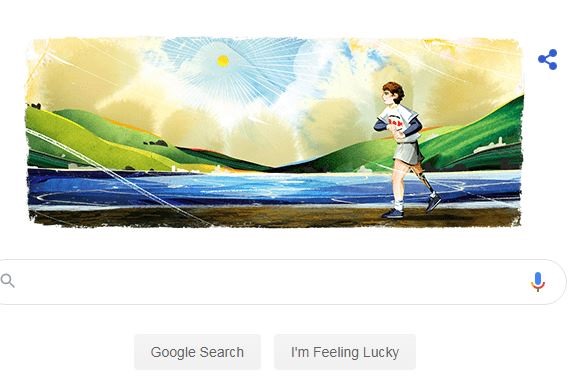 Google Doodle ngày 13.9 để tôn vinh vận động viên mất chân vì ung thư Terry Fox. Ảnh chụp màn hình.