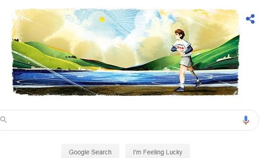 Google Doodle ngày 13.9 để tôn vinh vận động viên mất chân vì ung thư Terry Fox. Ảnh chụp màn hình.