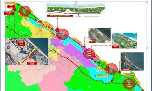 Bản đồ hệ thống các đô thị ven biển, các quy hoạch và dự án có liên quan. Ảnh: thuathienhue.gov.vn.