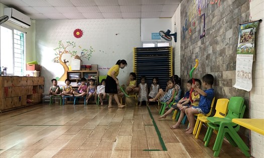 Trẻ tại một lớp học thuộc Trường mẫu giáo tư thục Chuông Vàng (xã Kim Chung, huyện Đông Anh, Hà Nội). Ảnh: Bảo Hân