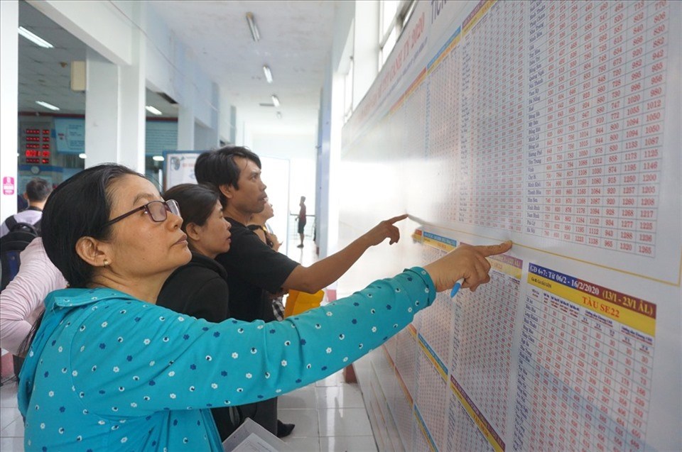 Hành khách xem giờ tàu chạy ở ga Sài Gòn. Ảnh: Minh Quân Hành khách xem giờ tàu chạy ở ga Sài Gòn. Ảnh: Minh Quân