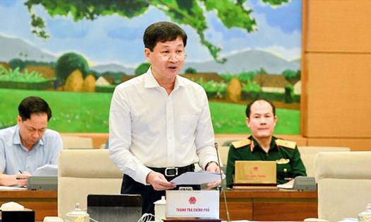 Tổng Thanh tra Chính phủ Lê Minh Khái báo cáo tại phiên họp Uỷ ban Thường vụ Quốc hội. Ảnh Gia Hân