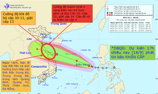 Dự báo chính thức của Trung tâm Dự báo Khí tượng Thuỷ văn Quốc gia về bão số 5. Ảnh: Trung tâm Dự báo KTTV Quốc gia.