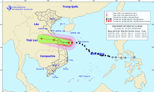 Vị trí và đường đi của bão số 5. Ảnh: Trung tâm Dự báo KTTV Quốc gia.