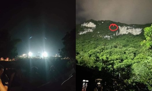 Hình ảnh người dân hỗ trợ soi đèn, giải cứu 2 học sinh mắc kẹt gần đỉnh núi. Ảnh: Người dân cung cấp