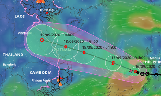 Dự báo đường đi của bão số 5 trên Biển Đông. Nguồn: Hệ thống giám sát thiên tai Việt Nam.