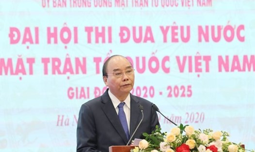 Thủ tướng Chính phủ Nguyễn Xuân Phúc phát biểu tại Đại hội. Ảnh: Quang Vinh/MTTQ