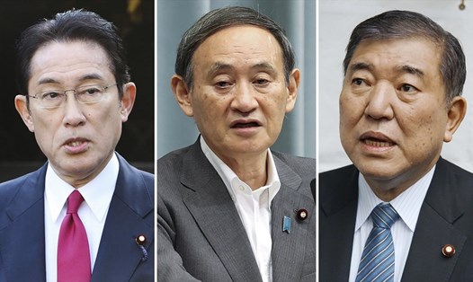Từ trái qua phải, đảng viên đảng Dân chủ Tự do Nhật Bản Fumio Kishida, Chánh văn phòng Nội các Nhật Bản Yoshihide Suga, đảng viên đảng Dân chủ Tự do Shigeru Ishiba - những người ứng cử trong cuộc đua kế nhiệm Thủ tướng Abe Shinzo. Ảnh: AFP