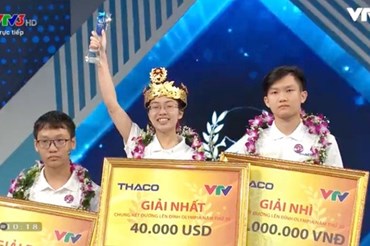Giây phút vinh quang của Nguyễn Thị Thu Hằng tại Đường lên đỉnh Olympia 2020. Ảnh: VTV.