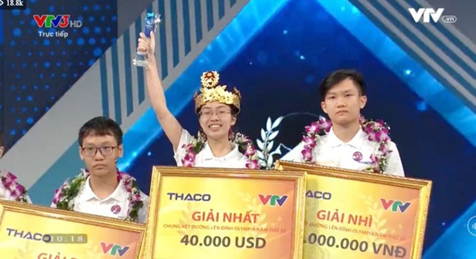 Giây phút vinh quang của Nguyễn Thị Thu Hằng tại Đường lên đỉnh Olympia 2020. Ảnh: VTV.