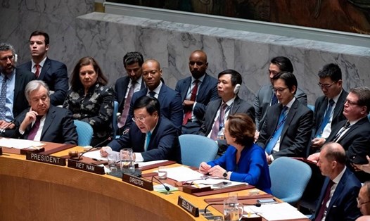 Phó Thủ tướng, Bộ trưởng Ngoại giao Phạm Bình Minh chủ trì phiên thảo luận mở của Hội đồng Bảo an Liên Hợp Quốc. Ảnh: BNG