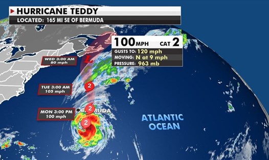 Tin bão mới nhất cho thấy bão Teddy đe dọa Bờ Đông nước Mỹ. Ảnh: Fox News