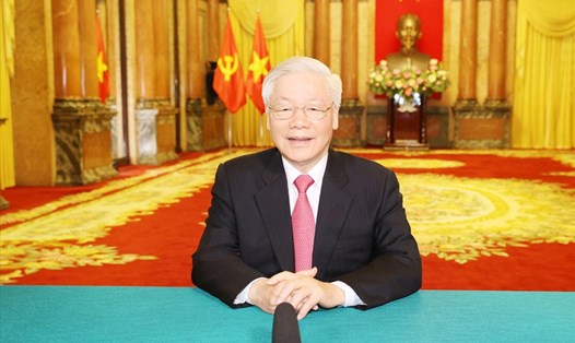 Tổng Bí thư, Chủ tịch Nước Nguyễn Phú Trọng gửi thông điệp tới Phiên thảo luận chung cấp cao Khóa 75 Đại hội đồng Liên Hợp Quốc. Ảnh: BNG