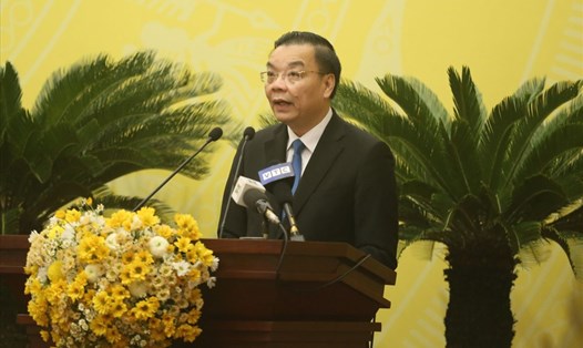 Ông Chu Ngọc Anh phát biểu khi trúng cử Chủ tịch UBND TP Hà Nội. Ảnh: Q. Hùng
