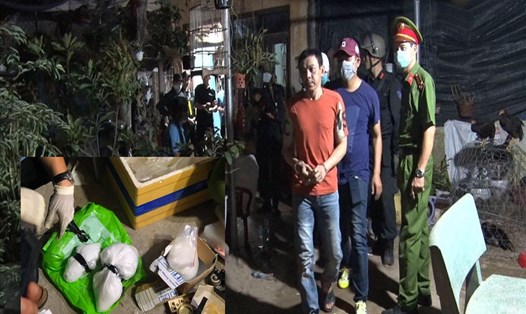 Lực lượng chức năng bắt nghi phạm Nguyễn Quang Trưởng và tang vật. Ảnh: Công an Quảng Ngãi