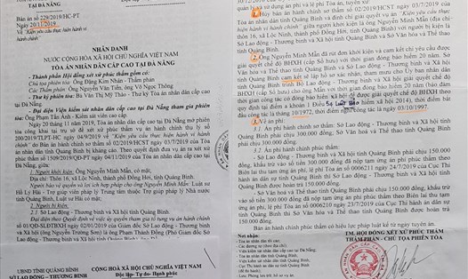 Bản án phúc thẩm số 229/2019/HC-PT của TAND cấp cao tại Đà Nẵng liên quan đến chế độ BHXH của ông Mẫn. Ảnh: HD.