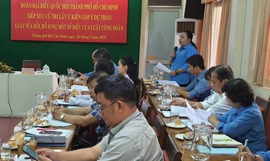 Bà Lê Thị kim Thúy, Phó Chủ tịch LĐLĐ TPHCM góp ý dự thảo Luật Công đoàn. Ảnh Nam Dương